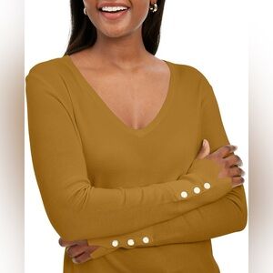 370M NWT JM Collection Button Cuff V Neck Sweater - Size: PL